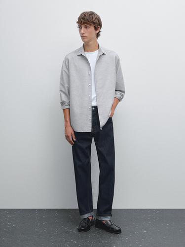 Zara Regular fit flecked shirt - Mid-blue