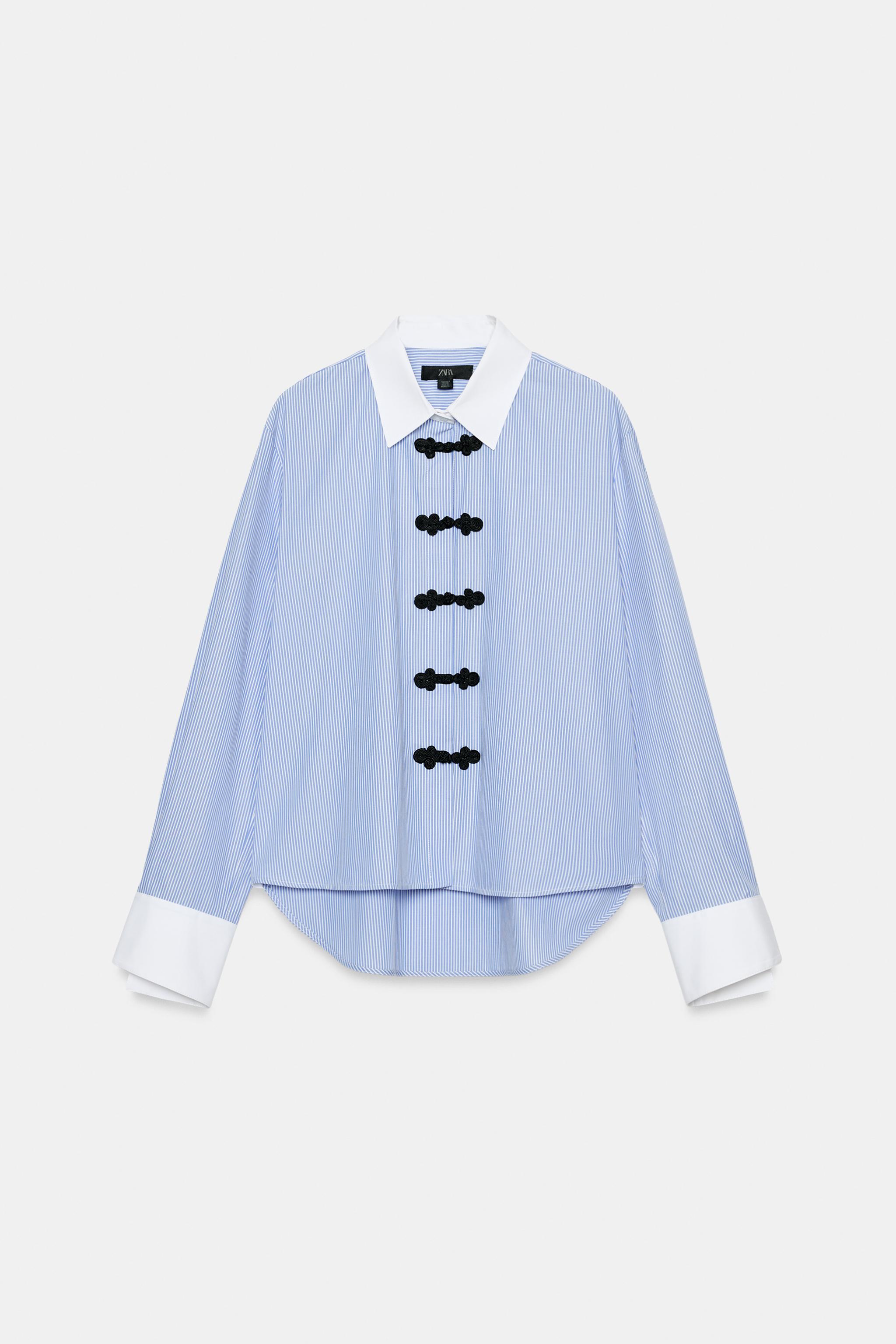 トップス s. ZW COLLECTION STRIPED FROG FASTENING SHIRT - Blue / White | ZARA
