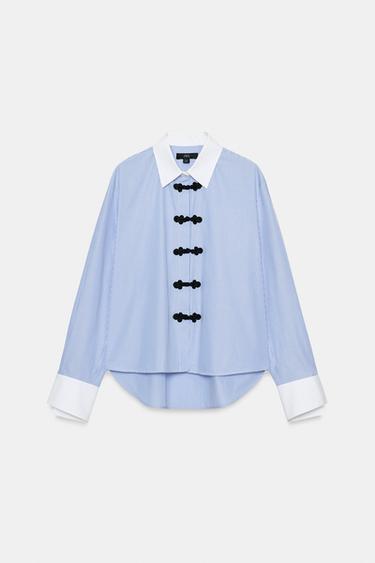CHEMISE À RAYURES ET BRANDEBOURGS ZW COLLECTION - Bleu / Blanc de Zara - Image 4