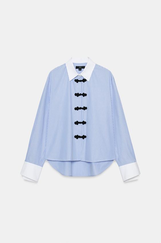 CHEMISE À RAYURES ET BRANDEBOURGS ZW COLLECTION - Bleu / Blanc de Zara - Image 4