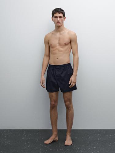 Zara 100% cotton striped boxers - Navy blue - Image 0