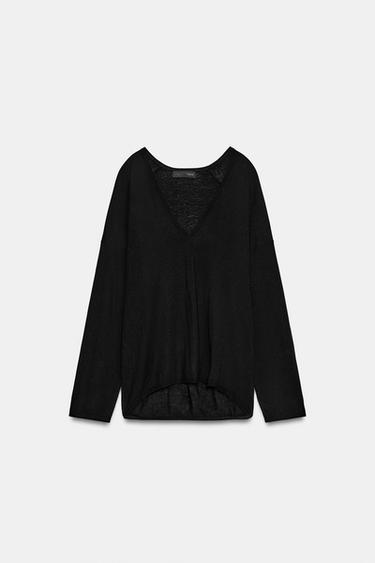 FINE KNIT V-NECK JUMPER - Black by Zara