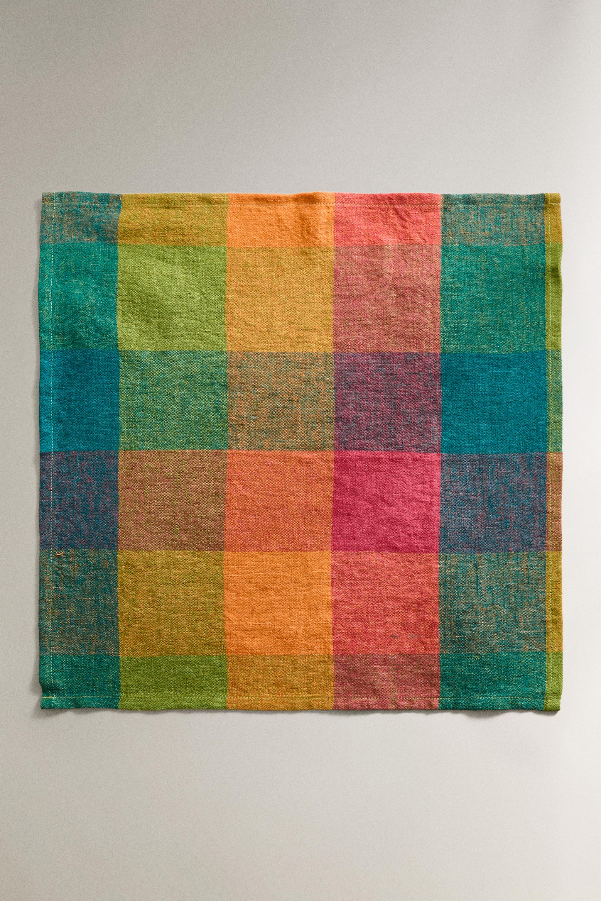 SET OF MULTICOLORED CHECK LINEN NAPKINS (SET OF 2)