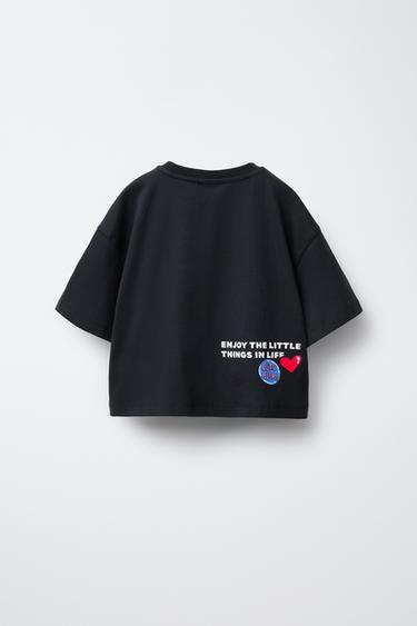 T-SHIRT MIT NEON-SCHRIFTZUG - Anthrazit von Zara