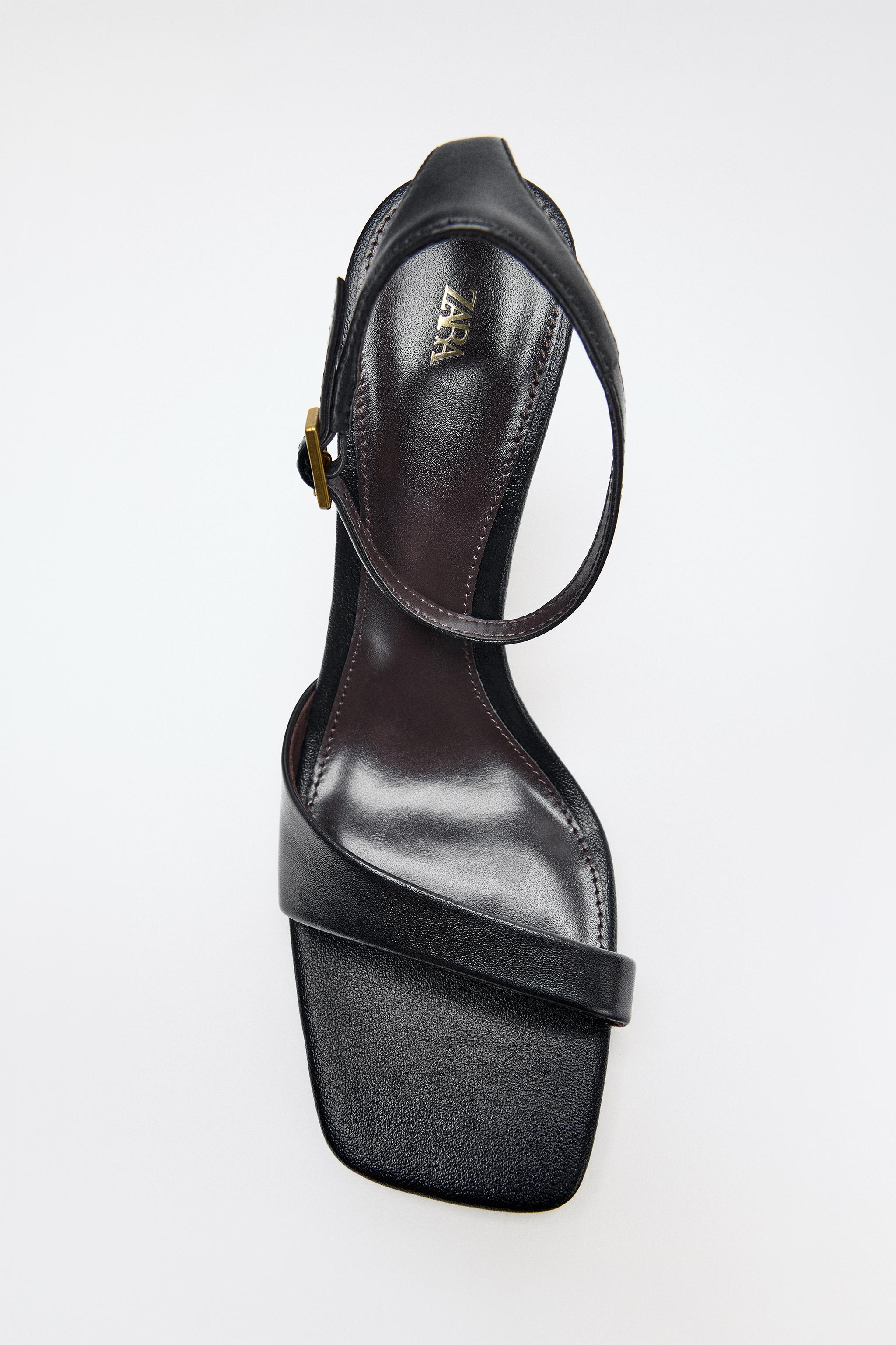 ASYMMETRIC LEATHER HEELED SANDALS — Black