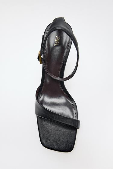 Zara ASYMMETRIC LEATHER HEELED SANDALS - Black