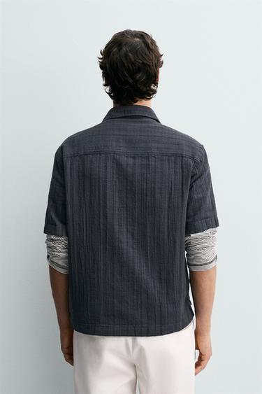 STRIPED TEXTURED POLO SHIRT - Navy blue by Zara - Image 2