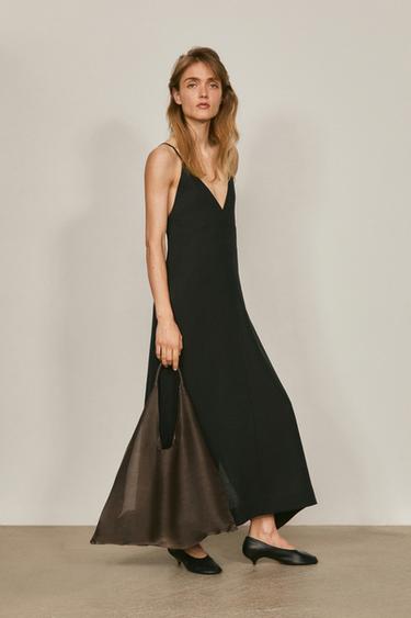 Zara Flowing linen blend slip dress - LIMITED EDITION - Black - Image 0