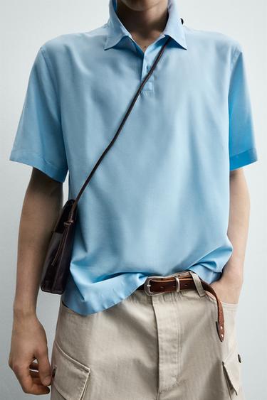 CHEMISE POLO FLUIDE EN VISCOSE MÉLANGÉE - Bleu ciel de Zara - Image 4