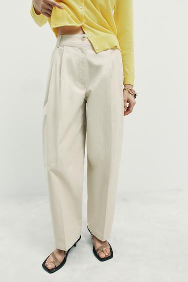 CALÇA BARREL COM PREGAS - Cru da Zara