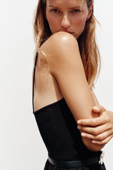CONTRAST MIDI DRESS WITH BELT - Black by Zara - Image 1