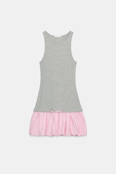 DRESS WITH CONTRAST PUFFBALL HEM - Grey marl by Zara