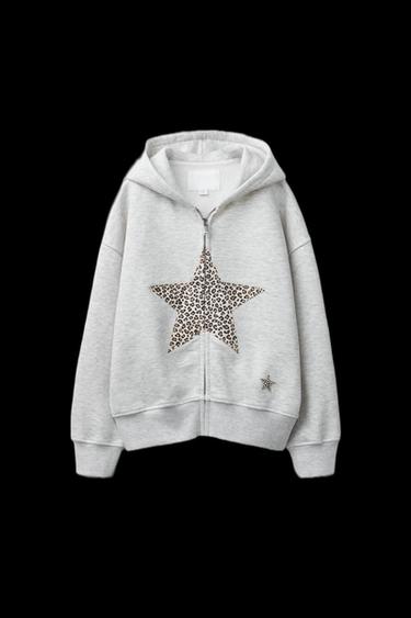 ANIMAL PRINT STAR ZIP-UP HOODIE - Grey marl by Zara
