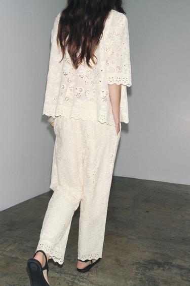 ZW COLLECTION TROUSERS WITH CUTWORK EMBROIDERY - Ecru by Zara - Image 2