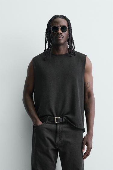 Zara MAJICA BEZ RUKAVA OD STRUKTURIRANOG PLETIVA – Crna