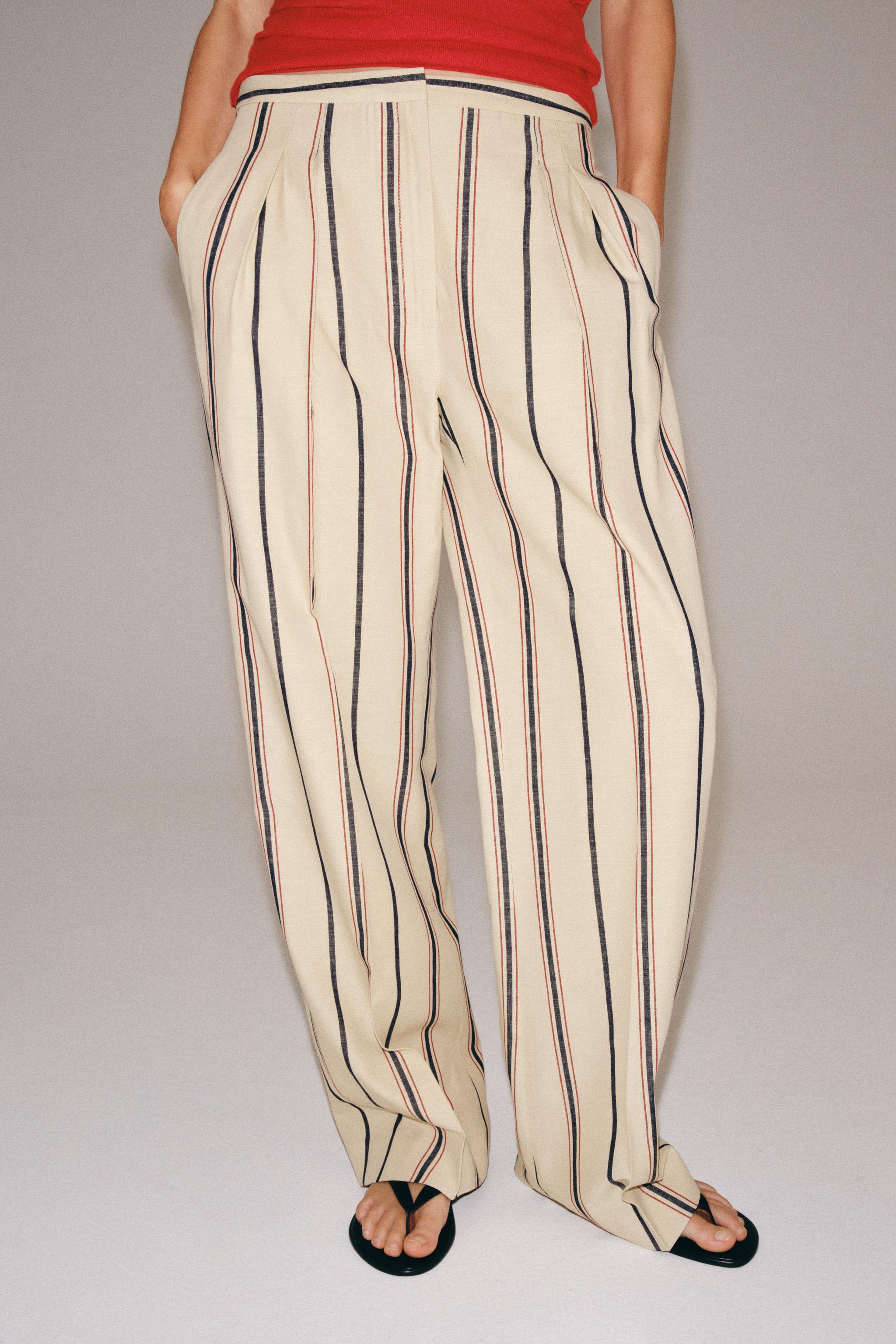 ZW COLLECTION STRIPED PLEATED TROUSERS — Beige