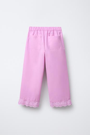 PANTALON DROIT DENTELLE - Rose de Zara - Image 1