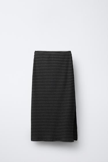 Zara STRIPED TEXTURED MIDI SKIRT - Black - Image 0