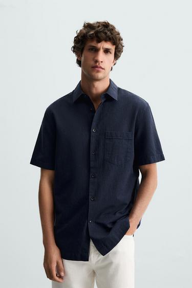 Zara COTTON - LINEN SHIRT - Dark navy