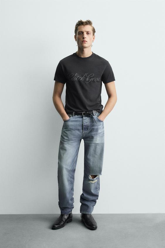 WASHED TEXT CROPPED FIT T-SHIRT - Anthracite grey | ZARA United States