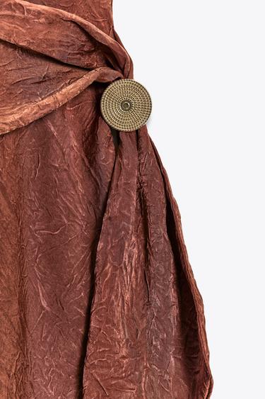 CRINKLED EFFECT SATIN MIDI SKIRT - Copper by Zara - Image 8
