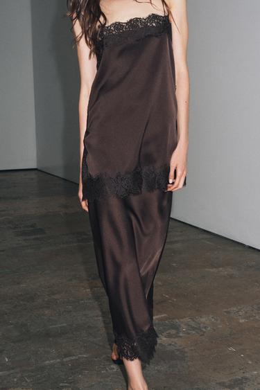 ZW COLLECTION SATIN LACE TOP - Dark brown by Zara - Image 4