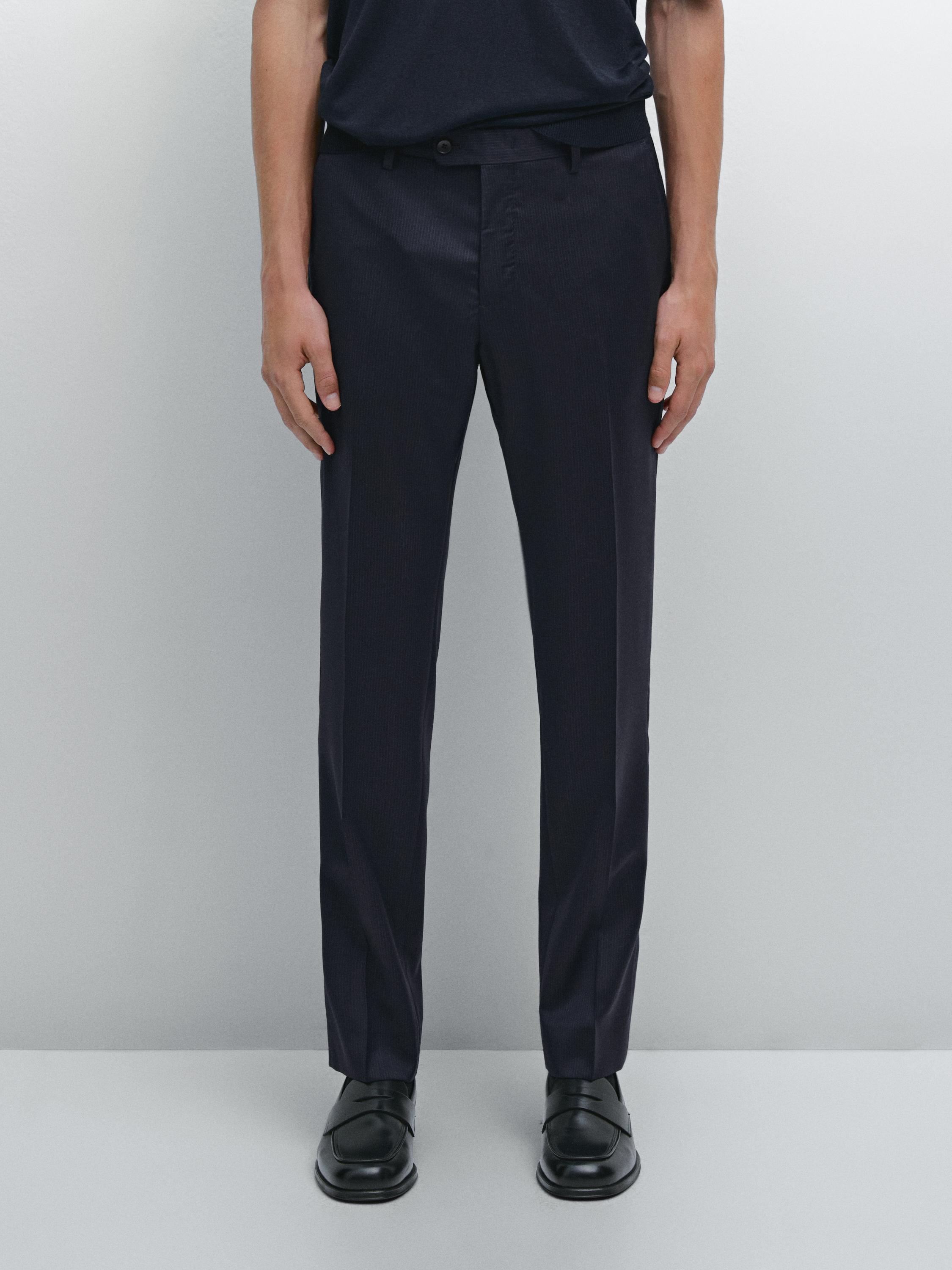 Pinstripe wool suit trousers