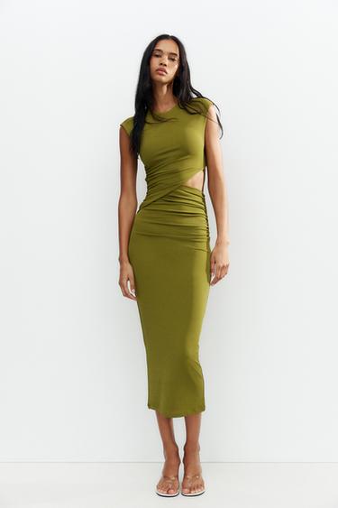 ROBE LONGUE AJOURÉE - Vert pomme de Zara