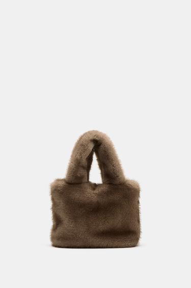 Zara 迷你人造毛水桶包 - 米色