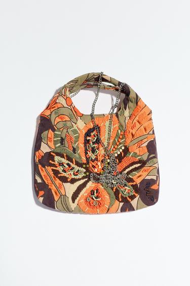 MULTICOLOURED BEADED BAG - Orange by Zara