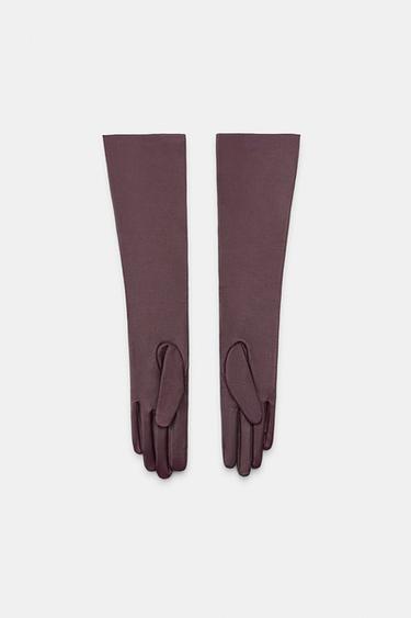 100% LEATHER LONG GLOVES - Burgundy by Zara - Image 3