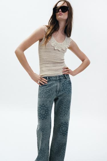 ZW COLLECTION HIGH-WAIST FLARE JACQUARD JEANS - Blue by Zara - Image 4