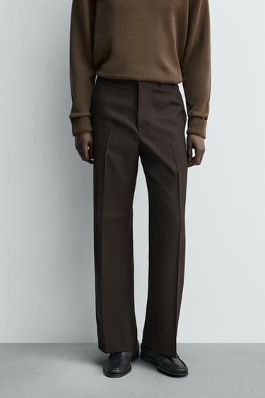 Zaras UTSVÄNGDA BYXOR 100% ULL - Choklad