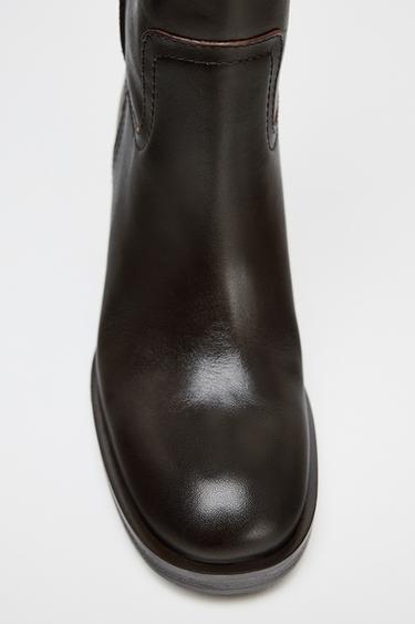 LEATHER BLOCK HEEL BOOTS - Chocolate Brown by Zara - Image 5