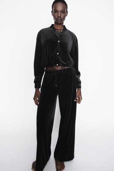 WIDE-LEG VELVET TROUSERS - Black by Zara - Image 0