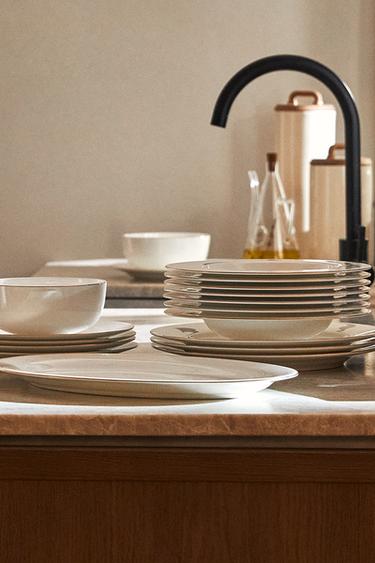 Zara PORCELAIN RIM DINNERWARE - Red - Image 0
