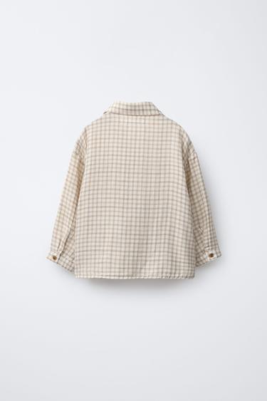 CHEMISE À CARREAUX ET POCHE - Écru de Zara - Image 1