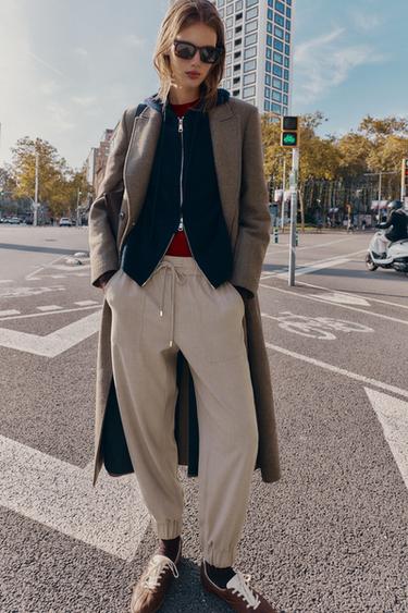 PANTALON CHEVILLE ÉLASTIQUÉE - Sable / Chiné de Zara