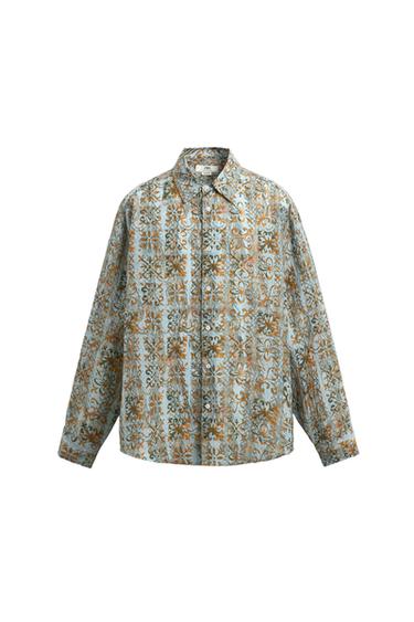 CHEMISE RELAXED FIT À IMPRIMÉ GÉOMÉTRIQUE - Bleu ciel de Zara