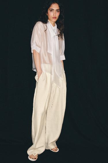 CAMISA COM LAÇO E MANGA CURTA ZW COLLECTION - Branco da Zara