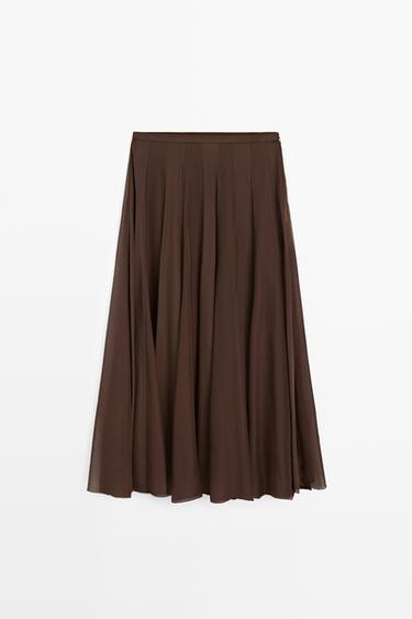 Zara Flowing flared midi skirt - Brown - Image 0