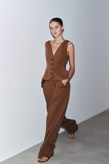 ZW COLLECTION LINEN BLEND VOLUME WAISTCOAT - Brown by Zara