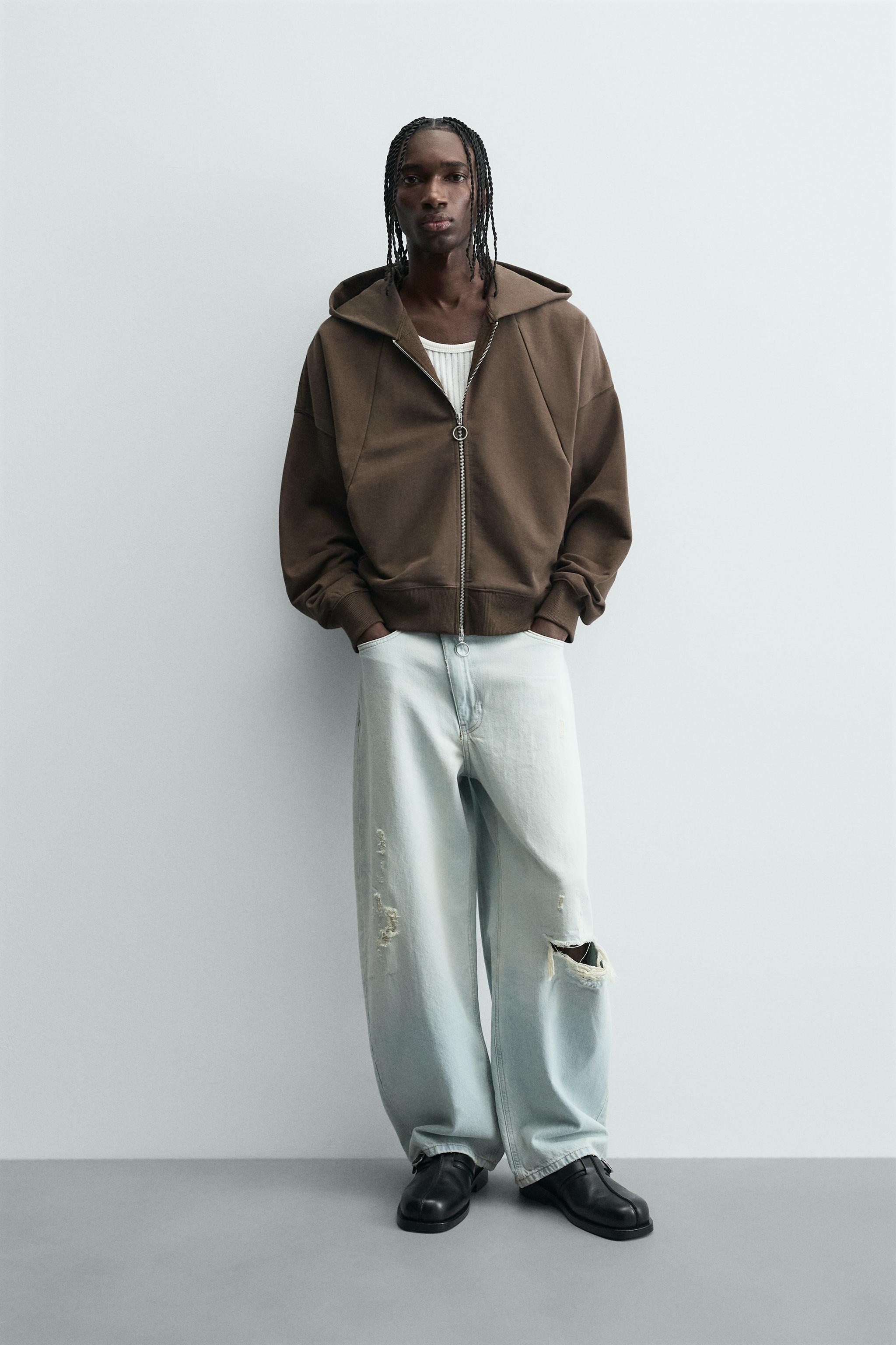 ZIP-UP HOODIE - Brown | ZARA New Zealand