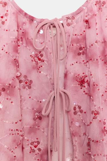 TOP EN TUL À PAILLETTES AVEC NŒUDS - Roses de Zara - Image 7