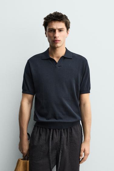 Zara REGULAR FIT KNIT POLO SHIRT - Dark navy