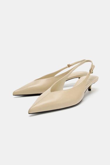 SLINGBACK KITTEN HEEL SHOES - Ecru White by Zara - Image 3