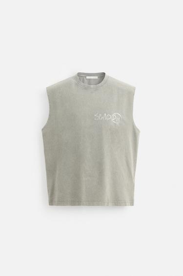 CAMISETA TANK COM ESTAMPA COMBINANDO - Cinza-claro da Zara