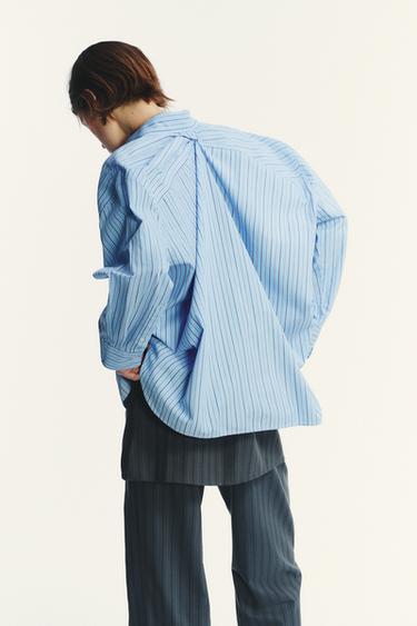 CHEMISE OVERSIZE EN POPELINE RAYÉE - Bleu / Bleu marine de Zara - Image 4