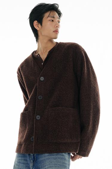 Zara 寬鬆版型紋理開襟衫 - 深棕色