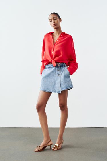 Zara Z1975 WRAP DENIM SKORT - Light blue